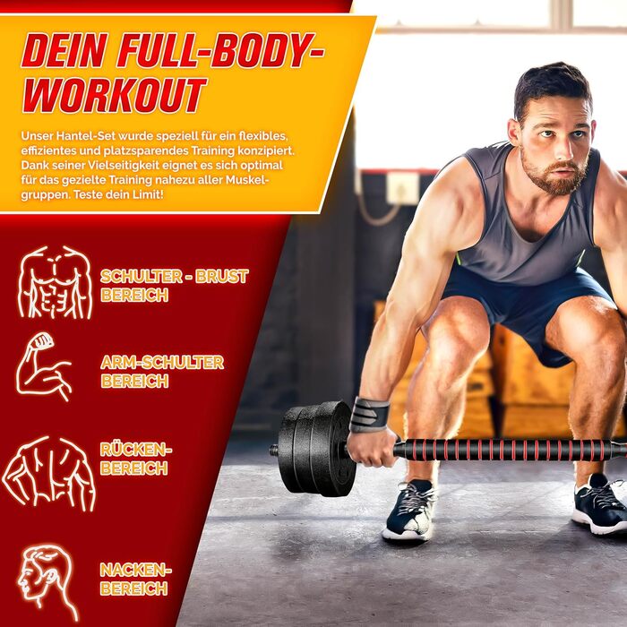 Набір гантелей 2 в 1 Hanteln Set 15-30 кг: регульовані гантелі, штанга та гантелі зі з'єднанням