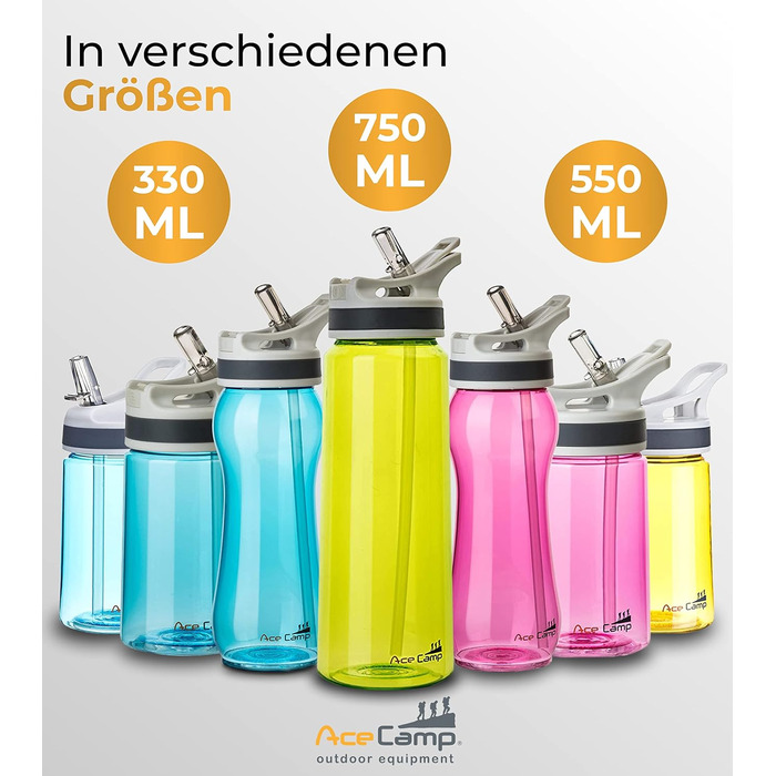 Пляшка для води AceCamp TRITAN 750 мл, спортивна, BPA-free, з подвійною кришкою, синя, набір 2 шт.
