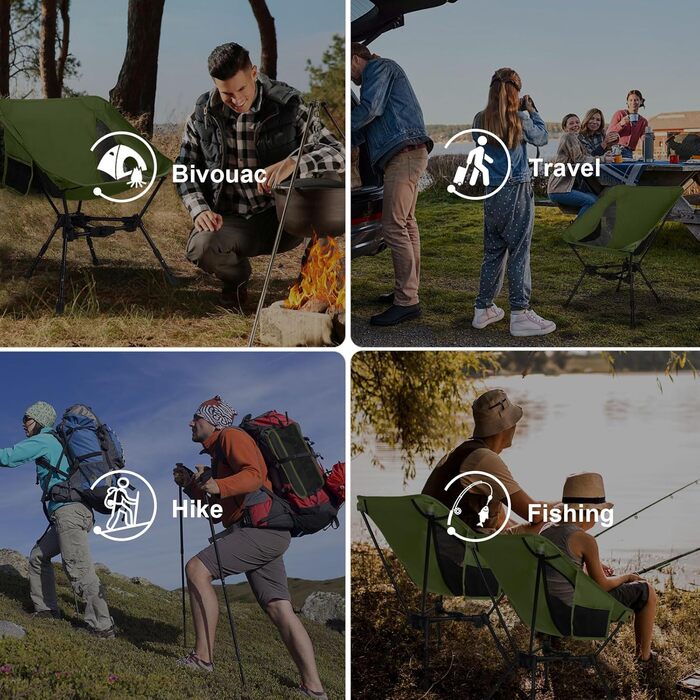 Складний туристичний стілець TOPCHANCES для кемпінгу та відпочинку на природі (армійний зелений)