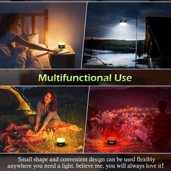 Ліхтар кемпінговий акумуляторний Lanktoo з пульт дистанційного керування та Powerbank, USB-C, 300 годин роботи, 5 режимів, водонепроникний, з магнітним основанням, для риболовлі, надзвичайних ситуацій (чорний + зелений)