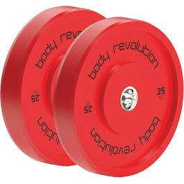 Олімпійські диски Body Revolution з гумовим покриттям, кольорові, 5,1 см, для штанги і кросфіту (1,25–25 кг)