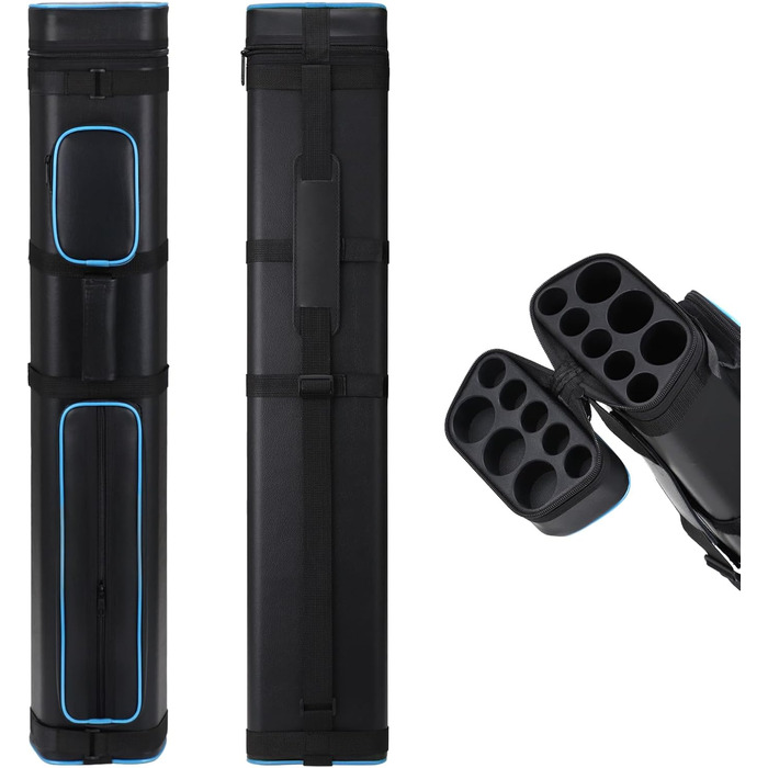 Сумка для більярдних київ: переноска для 3 київ, 5 насадок та аксесуарів. Чорний колір з синьою окантовкою