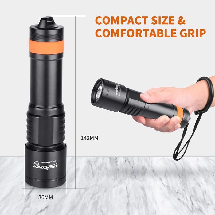 Ліхтар під водою Orcatorch D700: 1700 люмен, глибина до 150 м, акумулятор 21700