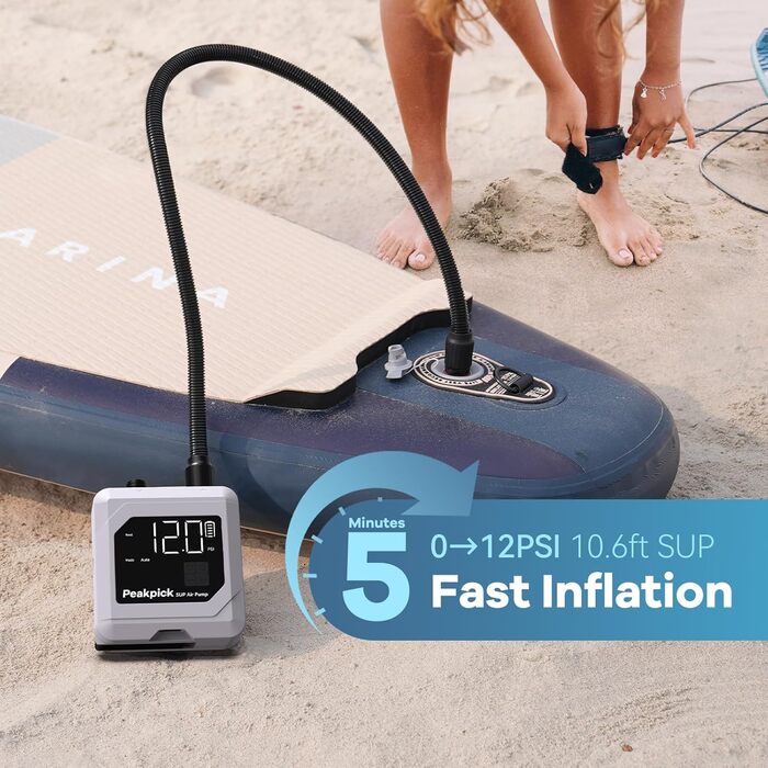 Електрична SUP-насос Peakpick 20PSI з акумулятором, для SUP, серфінгу, наметів, матраців. Швидке надування та здування, автовимкнення, сірий