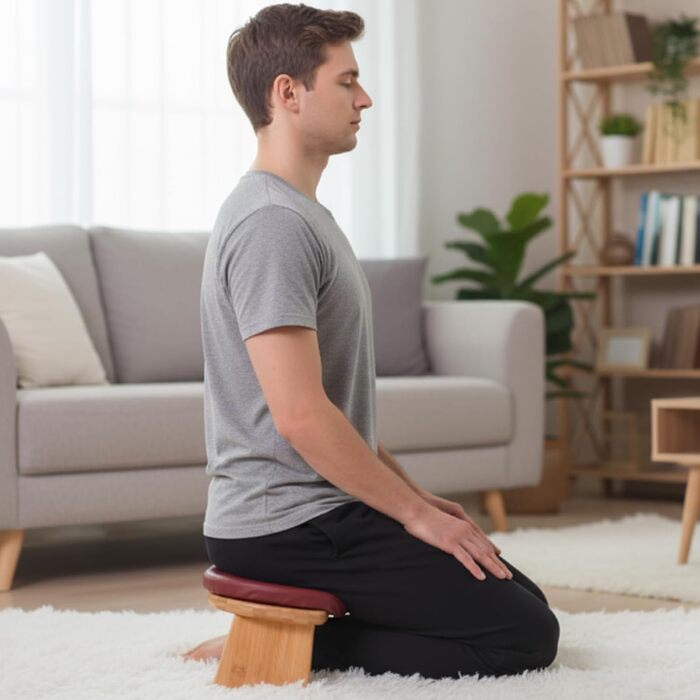 Банкетка для медитації Beeveer з товстим сидінням, бамбукова, складна, з магнітним замком, для йоги, подорожей, молитви та дзен-медитації