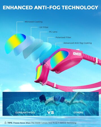 Дитячі окуляри для плавання OMID P2mini з поляризацією, комфортні для дітей 6-14 років (P2MINI-Rose-Gold)