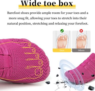 Босижні кросівки для жінок та чоловіків. Широкі босижні кросівки для бігу, трейлраннінгу, фітнесу. Zero-Drop підошва, кросівки з широкою передньою частиною. Легкі, дихаючі, комфортні, антиковзкі. Розміри 36-46 EU (36 EU, Рожево-червоний)