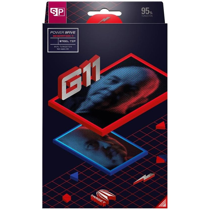 Дротики для дартсу Target Phil Taylor Gen 11 Power 9-Five, 95% вольфрам, Swiss Point, 22/24/26 г, ігровий набір