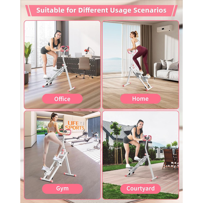 Вертикальний тренажер для кардіо, сходи для дому, вертикальний альпініст з ручкою для тренувань всього тіла, 3 регульовані висоти, LCD-дисплей, компактний та складаний, рожевий