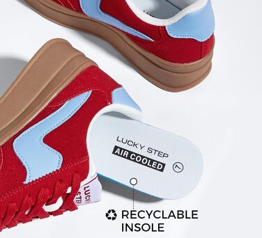 Жіночі кросівки на платформі LUCKY STEP – модні масивні кросівки, зручні шнурівки для повсякденного носіння та прогулянок з прошитими деталями, чорно-білі (червоно-сині, 36 EU)