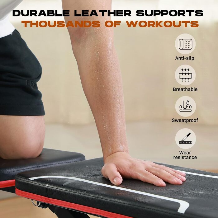 Складана лава для тренувань Roygym, мультифункціональна, з регульованою спинкою, для загальної фізичної підготовки, витримує до 400 кг, чорно-червона