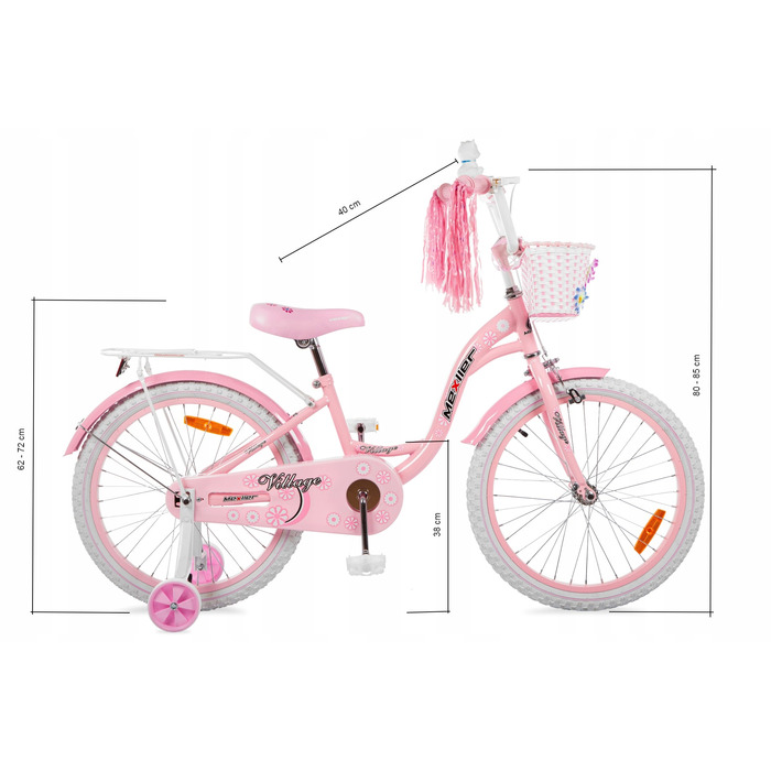 Дитячий велосипед для дівчинки Mexller, 20 дюймів, рожевий, з додатковими страховочними колесами