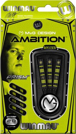 Дарти WINMAU Michael Van Gerwen MvG Ambition Professional (латунь) з пір'ям та стрижнями, сталеві та м'які (20 г)