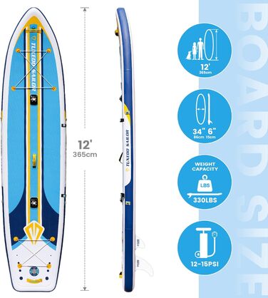 Надувна SUP-дошка Tuxedo Sailor з аксесуарами: регульоване весло, насос, рюкзак, плавник для сапбордингу