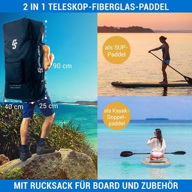 Надувна SUP-дошка Capital Sports Eco Shore All Rounder 365 з веслом і насосом для дорослих і дітей, комплект для падлбордингу з сумкою для транспортування