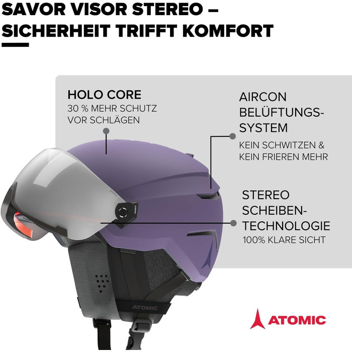 Гірськолижний шолом ATOMIC SAVOR VISOR STEREO з візором, максимальне поглинання ударів, вентиляція Aircon, дзеркальне покриття