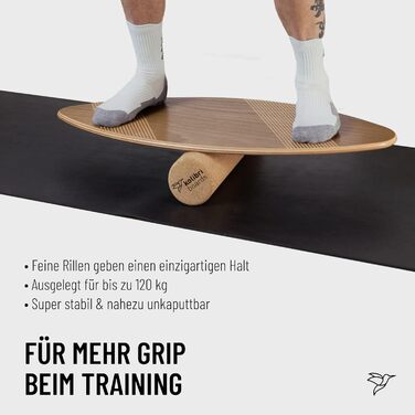 Балансувальна дошка Kolibri Board Round Grip з корковим валиком, дерево, без пластику, екологічна, для початківців і досвідчених, Німеччина, коричнева
