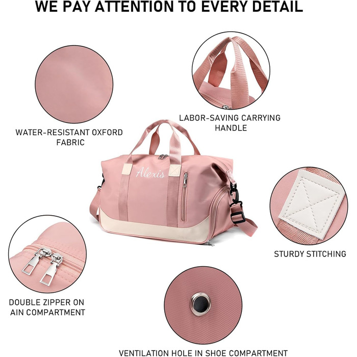 Персоналізована спортивна сумка для залу з вишивкою, жіноча дорожня сумка 35Л з відділеннями для взуття та вологих речей, синя