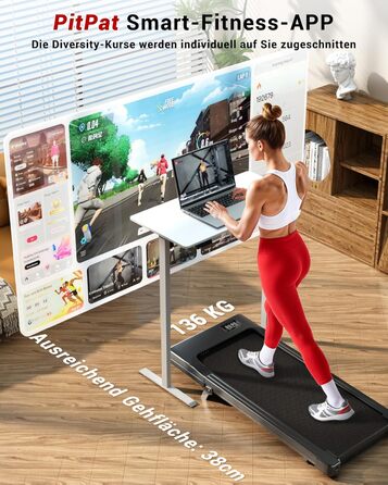 Walking Pad Superun з нахилом 6% – біговий доріжка для дому, максимальна швидкість 12 км/год, з додатком та пультом дистанційного керування. Робочий стіл, максимальне навантаження 136 кг, 90 см, колір Чорний.