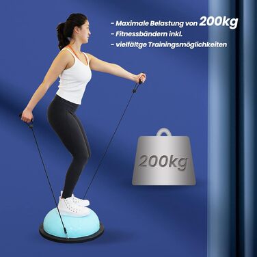 Балансувальний напівм'яч DH FitLife Balance Ball 60 см, до 200 кг, з насосом і 2 фітнес-стрічками, синій – баланс борд для йоги та фітнесу