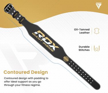 RDX шкіряний пояс для важкої атлетики 4” та 6”, 10 отворів, регульований, для пауерліфтингу, фітнесу, бодібілдингу, з пряжкою, чоловічий та жіночий, чорний із золотом, розмір M (24-29 дюймів), м’який, тренувальний