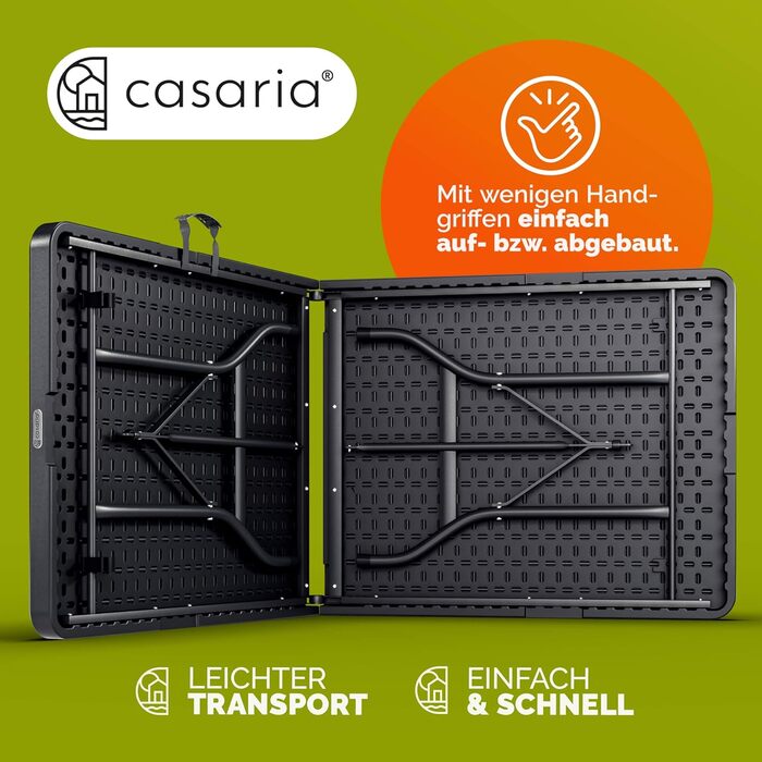 Стіл садовий розкладний Casaria® 183x76 см, пластик, 8 осіб, для саду, тераси, кемпінгу, балкону, буфетний стіл, антрацит