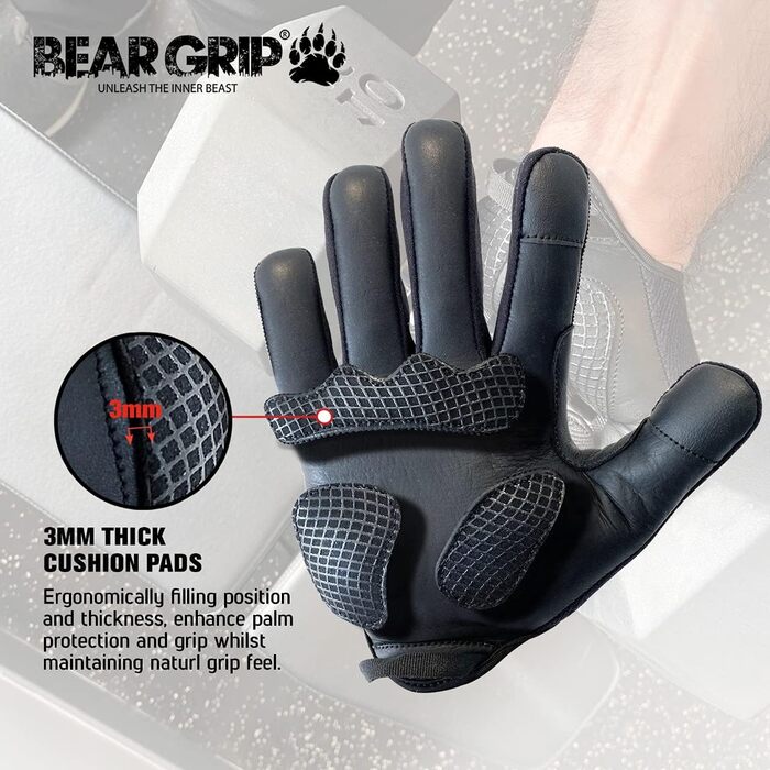 Рукавички для важкої атлетики BEAR GRIP з гелевою подушкою (XL) - для тренажерного залу, бодібілдингу, кросфіту, велоспорту