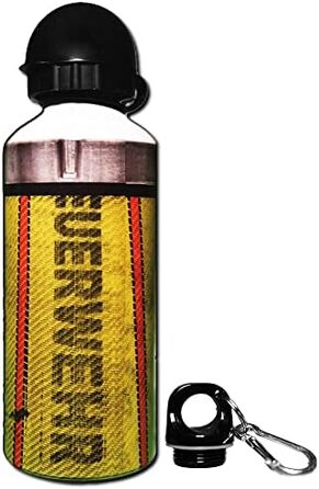 Пляшка для води EINSATZGEIL FIREBOTTLE 600 мл, пожежний шланг, жовта, з 2 кришками та карабіном, дизайн шлангу, для спорту, туризму