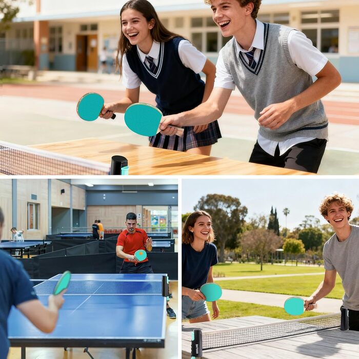 Набір для настільного тенісу з висувною сіткою, 2 ракетками, 6 м'ячами та сумкою – портативний набір для гри в приміщенні та на вулиці, ідеальний для сім'ї, відпочинку та тренувань. Кольори: блакитний + зелений