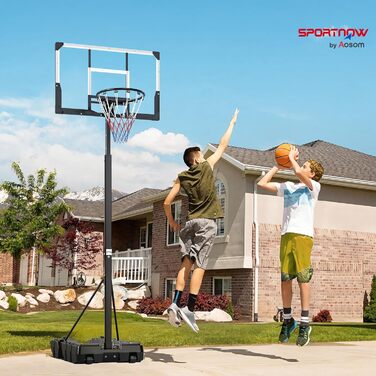 Баскетбольний кошик SPORTNOW вуличний, регульована висота 230-305 см, портативний, з міцним щитом, колесами та утяжеленою основою для підлітків