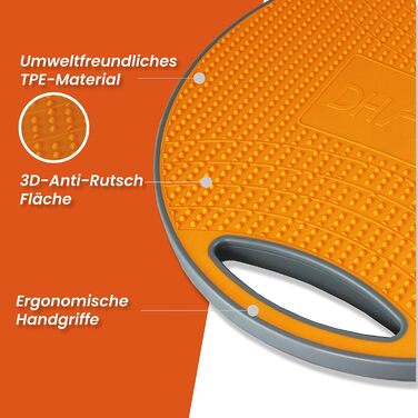 DH FitLife Балансувальна дошка з ручками, Ø 42 см, до 200 кг, для фітнесу та тренування рівноваги, для дорослих і дітей, помаранчева, з інструкцією