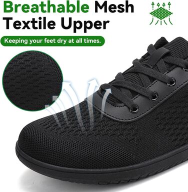 Кросівки для бігу Barfußschuhe: чоловічі та жіночі, зручні, дихаючі, з широкою передньою частиною, антиковзкі, чорні, 43 EU