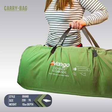 Каремат самонадувний Vango Odyssey 10 см, Epsom Green - комфортний для кемпінгу та туризму