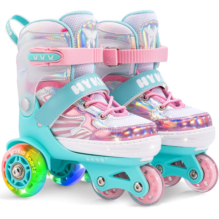 Дитячі ролики для дівчаток, 4 розміри, регульовані, безпечні, з дихаючим верхом, для початківців (XS: 25-27.5 EU)