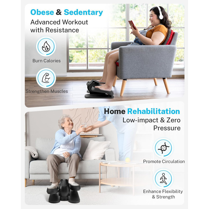 Еліптичний тренажер Gonex під стіл для літніх людей з 10 рівнями опору, тренажер для ніг, як у телепередачі, педальний тренажер, 10 швидкостей та 3 автоматичні режими, чорний