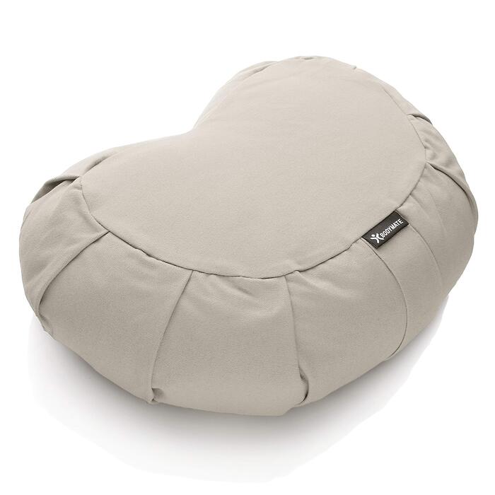 Подушка для йоги BODYMATE Halbmond 42x30x15 см, сіра, з гречаним лушпинням, знімний чохол з бавовни