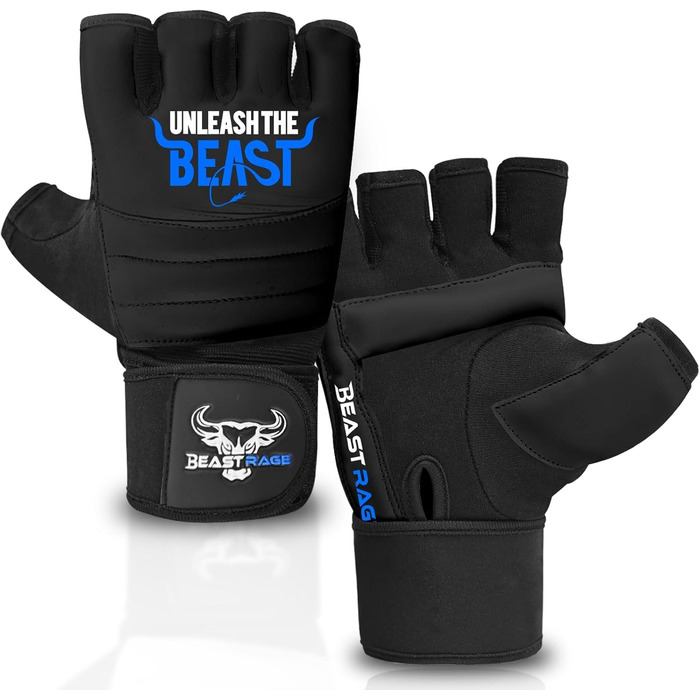 Боксерські рукавички BEAST RAGE для кікбоксингу, карате, тхеквондо. Напівпальцеві рукавички для чоловіків та жінок (XXL, чорний/синій)