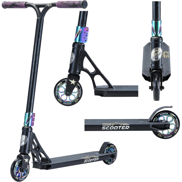 Трюковий самокат STAR SCOOTER 110 мм, алюмінієвий, ABEC-9, HIC, для дітей від 8 років, чорний хром