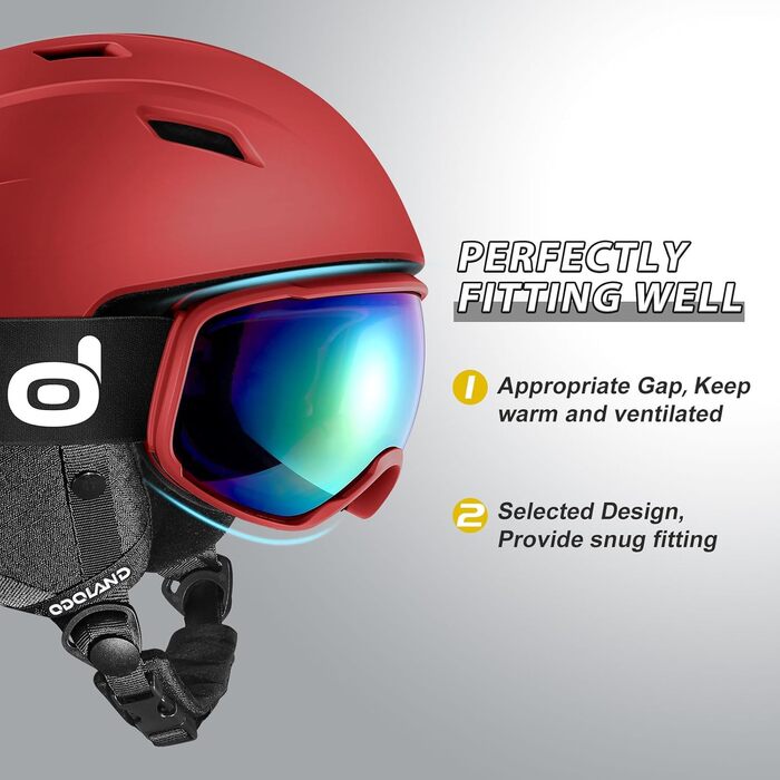 Шолом для лиж та сноуборду Odoland з маскою, червоний (52-55 см)