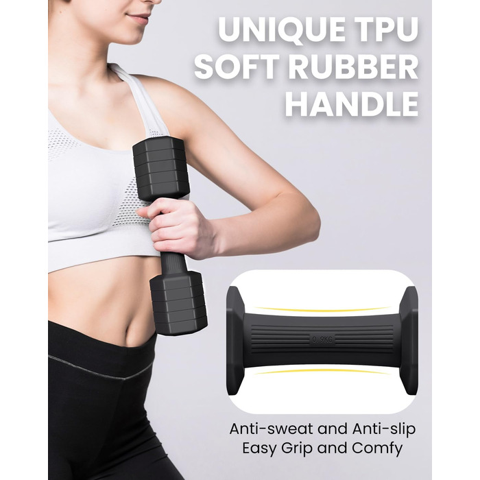 Набір гантелей Fragraim регульовані, 5,44 кг, 4-в-1, для дому, з м'якими ручками, чорний