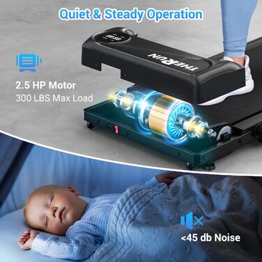 Тренажер для ходьби THERUN Walking Pad 2-в-1, складаний, чорний, з пультом, 40.6 см, 2.5 PS