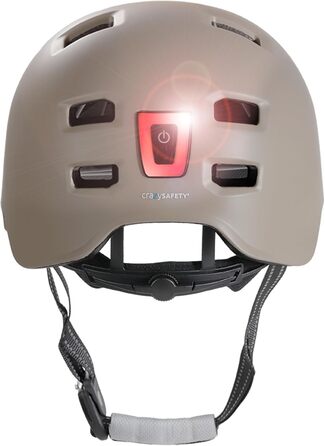 Велошолом Crazy Safety Vertigo матовий чорний з переднім та заднім USB-світлом, для скейтборду, самоката, роликів і BMX, чоловічий та жіночий, розмір M (54–57 см), Sand matt L (57–61 см)
