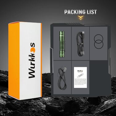Wurkkos TD02 тактична ліхтарик LED, 2000 люмен, USB-C, водонепроникний IP68, 6 режимів, компактний, для активностей на відкритому повітрі та в приміщенні (зелений)