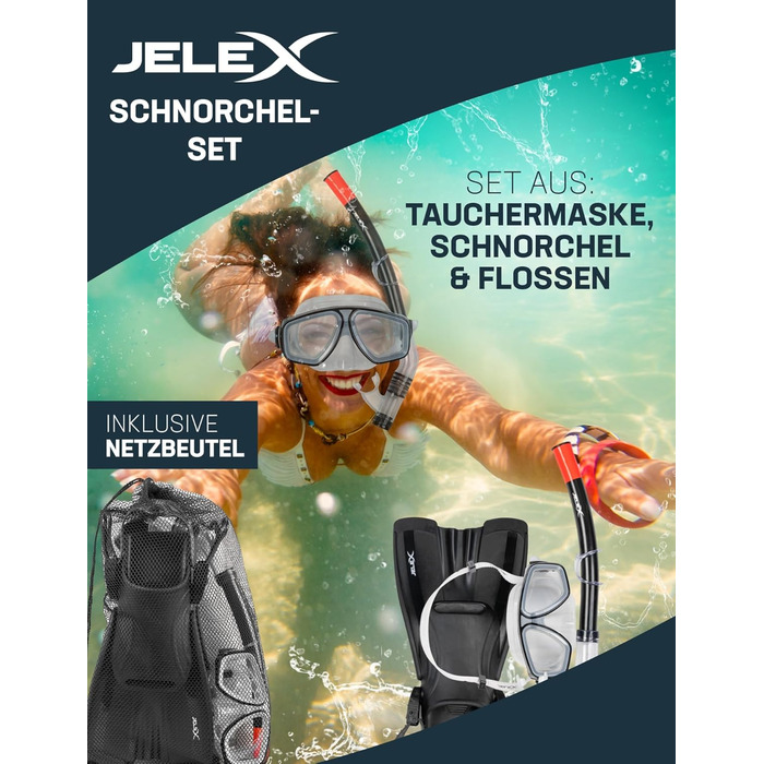 Набір для підводного плавання JELEX Deepsea: шноркель, короткі ласти та гнучка маска для дітей, підлітків і дорослих, розмір 44-48, зелений
