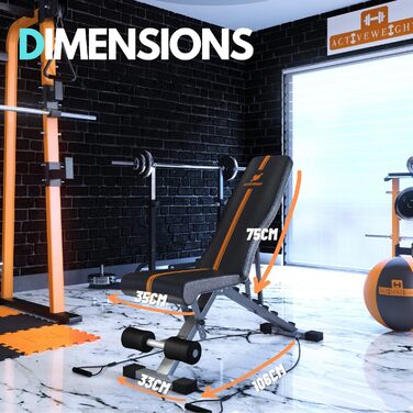 ACTIVEWEIGHT Складана регульована лава для тренувань | 90°, 30°, 0°, негативний кут | Збірка в комплекті | Сумісна з штангою | Лава для залу | Силове тренування