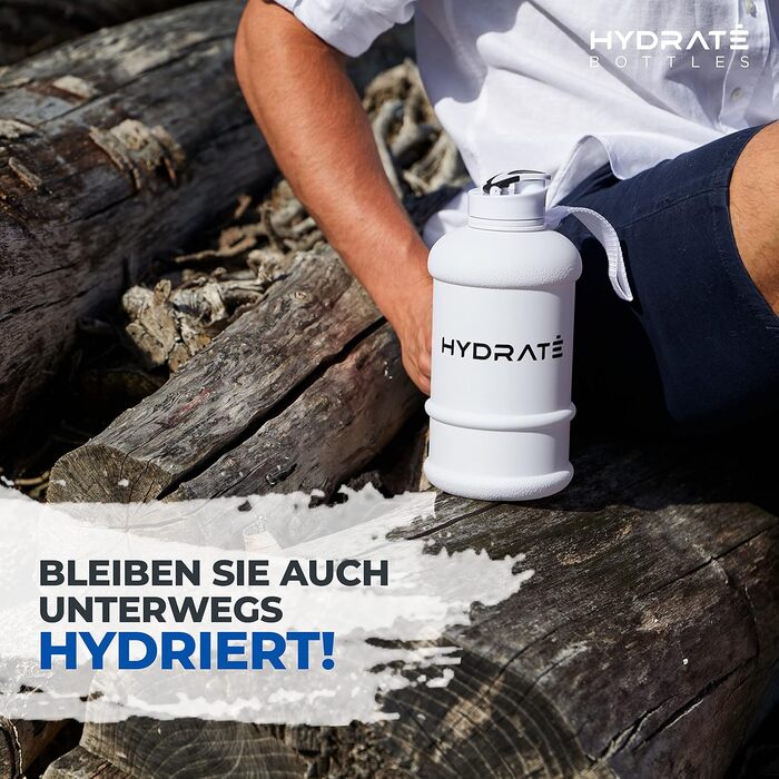 Фляга для води HYDRATE XL 2,2 л - для спортзалу, спорту та подорожей, без BPA, витривала, сіра, 2200 мл