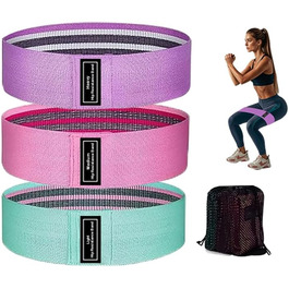 Стрічки опору для фітнесу: набір для тренувань сідниць та тіла (зелений/рожевий/фіолетовий)