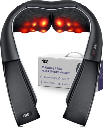 Масажер для шиї RIKE Shiatsu з підігрівом – 3D масажер для шиї, плечей та спини, з адаптерами для мережі та авто, глибокий масаж, подарунок на Різдво (сучасний)