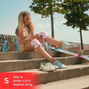 Комплект захисту для скейтборду SKATEWIZ 6-в-1 для дітей та підлітків, рожево-білий – німецький виробник, наколінники, налокітники, захист зап’ясть