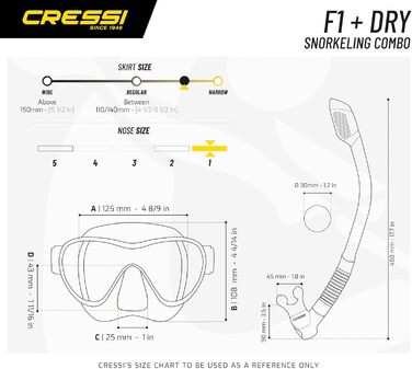 CRESSI F1 Безрамкова маска або комплект маска + сухий трубка для дайвінгу і снорклінгу, універсальний розмір, унісекс, чорний